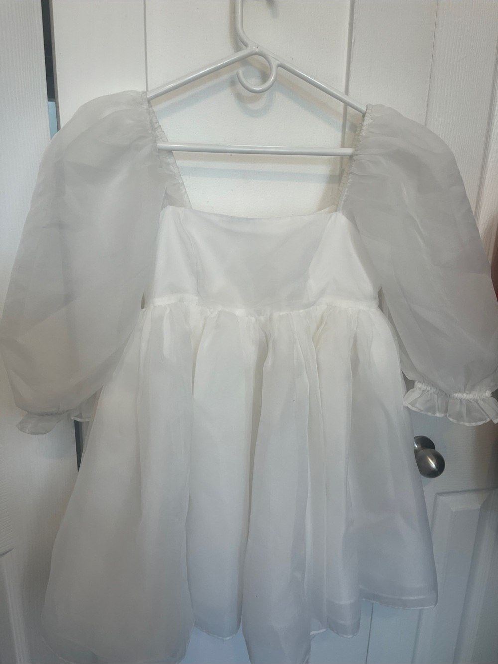 Selkie White Puff-Sleeve Mini Dress